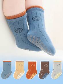 5 Pairs Cartoon Bear Pattern Baby Socks, Double-Layer Soft Bottom Non-Slip Indoor Socks, Suitable For Casual Daily Wear - Multicolor - View 3