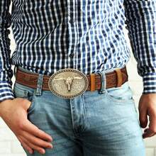 Men's Western Cowboy Belt With Adjustable Longhorn Buckle - Nk1814g+ds052-1zm-nâu - Xem 11