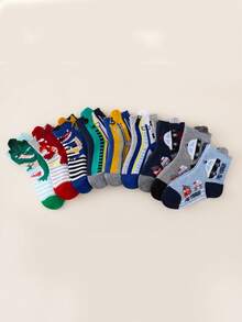 3/6/9 Pairs Baby/Toddler Socks, Car/Dinosaur/Cartoon Pattern Decor, Classic Minimalist Design, Breathable Comfortable Soft Skin-Friendly Fashion Versatile Socks, Suitable For Daily Life, Holidays, Back To School, Outdoor Play, Casual Wear, Random Color & Style