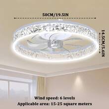 6-Speed Quiet Flush Mount Ceiling Fan - Modern Design, Dimmable LED Lamp With Remote, Functional Light For Room Decor - White - View 3