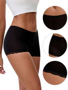 Women's Seamless Ice Silk Lace Trim Slip Shorts For Under Dresses Lightweight Elastic Boyshorts Small White Y1 - 黑色 Y2 - 查看 3