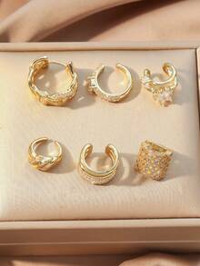 2pcs/Set! Chic Luxury Style Gold-Tone Rhinestone Multi-Element Clip-On Earrings, Suitable For Girls Daily, Party, Stacking, Gifting, Vacation, Banquet Wear