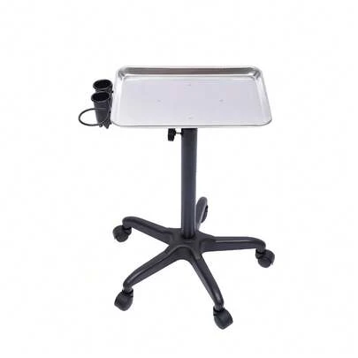 Silver Height-Adjustable Salon Utility Cart - Professional Mobile Hair Styling Station With Tool Organizer, Non-Rusting Aluminum Alloy Frame For Color Services And Beauty Treatments