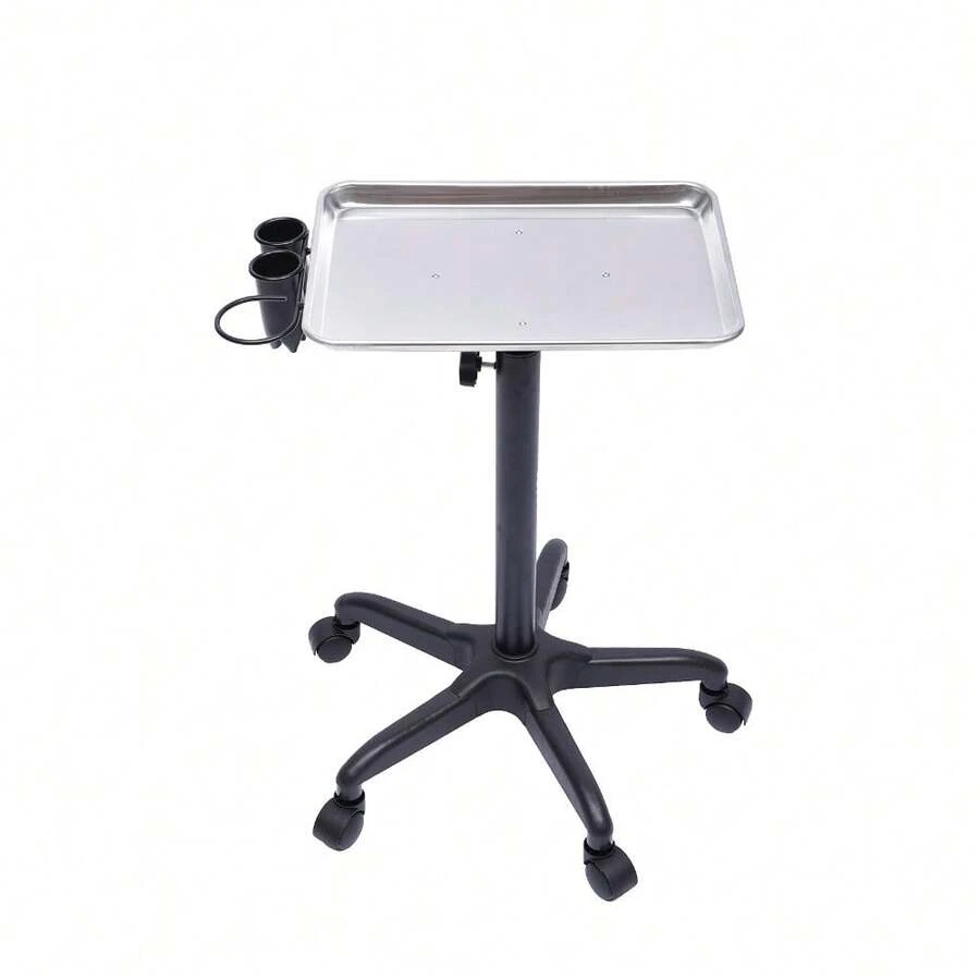 Silver Height-Adjustable Salon Utility Cart - Professional Mobile Hair Styling Station With Tool Organizer, Non-Rusting Aluminum Alloy Frame For Color Services And Beauty Treatments - Silver Black - View 1
