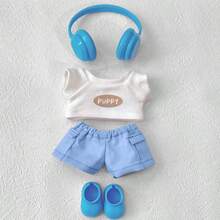 Doll Clothes For Labubu, Christmas Costumes For 15.01-16.99 Cm Cute Q Edition Doll Accessories Dress Up Interactive Gifts, Holiday Gift Doll Costumes (Doll Not Included) For Doll Four Piece Set (Pants+Headphones+Top+Shoes)