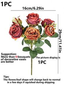 1 pieza/3 piezas/80 piezas Ramo artificial de hortensia de seda Peonía, Rosa falsa, Decoración para primavera/otoño, Jarrón de boda, Hogar, Restaurante, Dormitorio, Cocina, Habitación, Fiesta de cumpleaños, Jardín exterior - Sosteniendo rosas-naranja - Ver 2