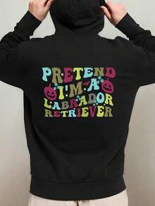 1-Pack Men's Funny Spanish Labrador Retriever Graphic Hooded Sweatshirt - Pretend I'm A Lab & Labrador Retriever Print, All-Season Casual Pullover, Machine Washable Polyester Hoodie For Dog Lovers,Fall Hoodies,Men's Fall Clothes,Street Wear,Halloween,Mens Hoodies,Y2k Clothes,Jesus Hoodie,Thanksgiving Day,Nightmare Before Christmas,Christmas - 黑色 - 查看 1