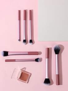 7-delars rosa professionellt sminkborsteset, inklusive rougeborste, puderborste, concealerborste, ögonskuggsborste, kompletta sminkverktyg, perfekt för resor och presenter - Rosa - Visa 4