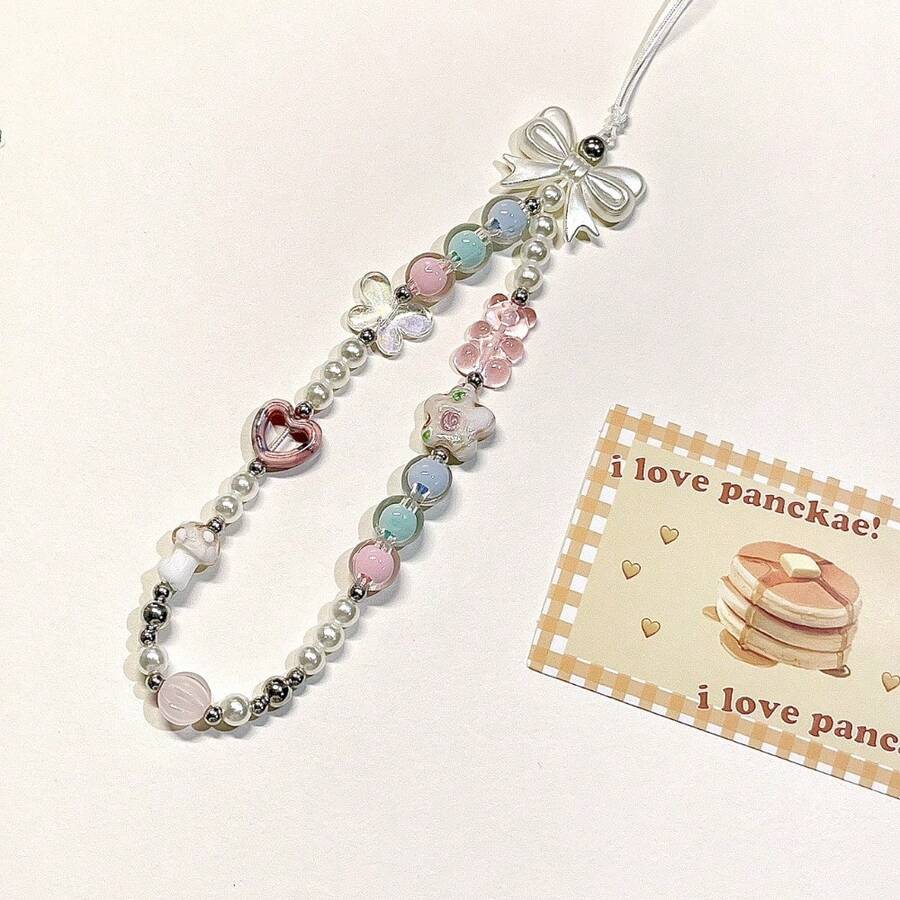 Cute Bear DIY Beaded Mobile Phone Chain Mobile Phone Case Anti-Lost Mobile Phone Lanyard - 粉紅熊 - 查看 1