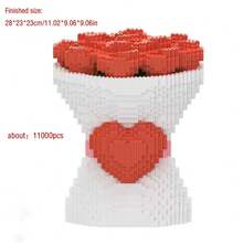 1 Set Rose Flower Bouquet Building Blocks Toy, Small Particles Assembly Blocks, 3D Toy, Valentine's Day Gift For Friends And Family, Rose Flower Gift, Adult And Teenager Building Blocks Toy