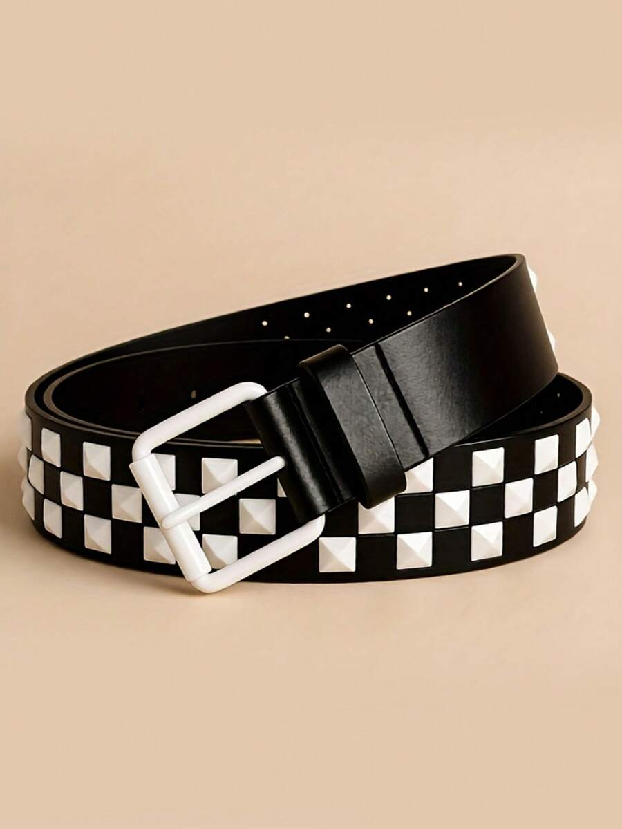 1 chiếc thắt lưng đinh tán kim loại phong cách Punk unisex, thắt lưng điều chỉnh được cho trang phục hàng ngày. - trắng - Xem 1