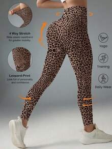 Plus Women's Leopard Print Hip Lifting Tight Yoga Exercise Pants - Brown - View 1