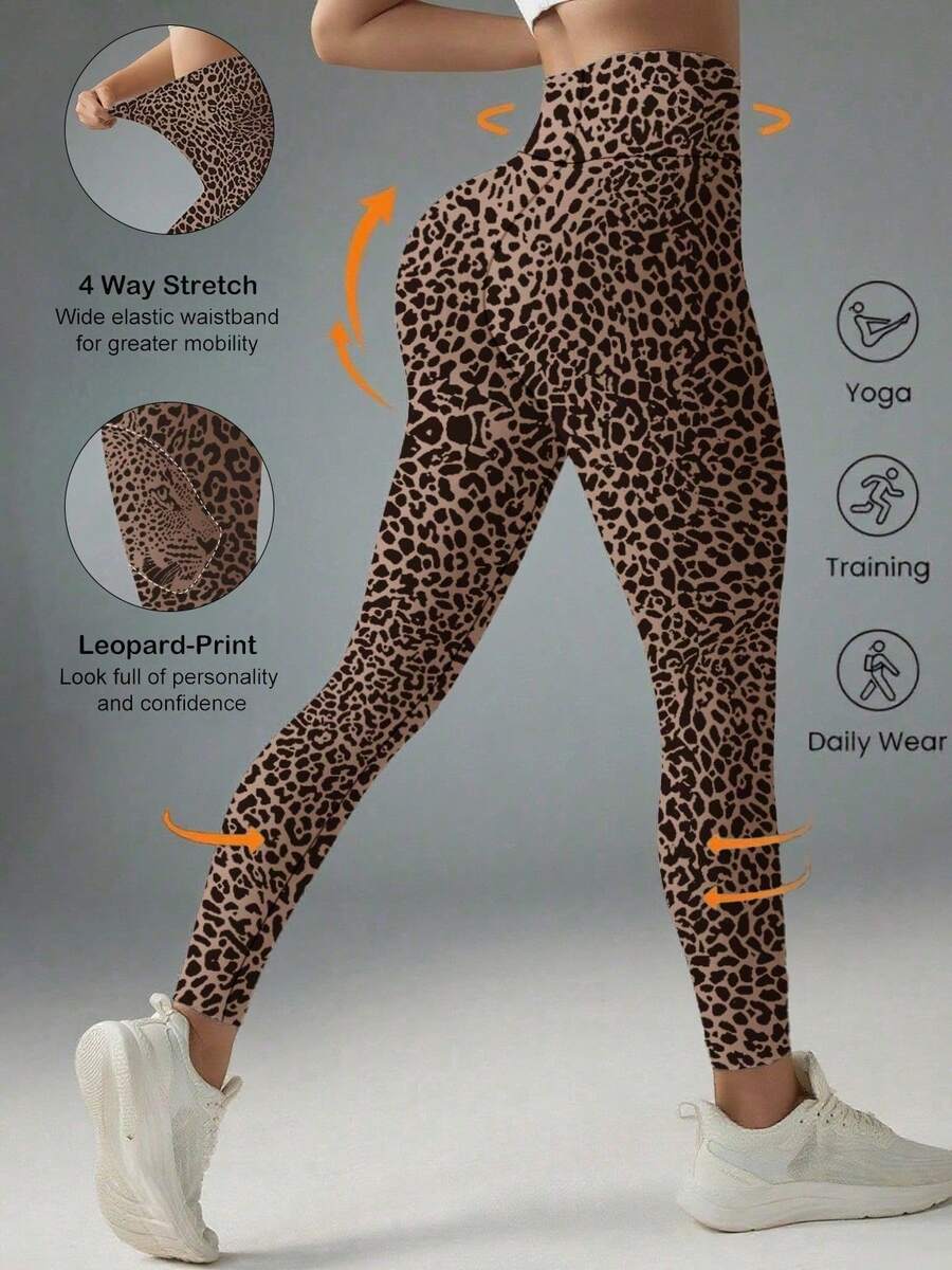 Plus Women's Leopard Print Hip Lifting Tight Yoga Exercise Pants - Brown - View 1