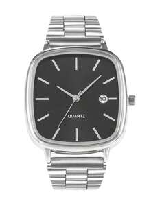 4pcs Fashionable Business & Casual Steel Band Watches, Retro Silver Square Dial Calendar Quartz Wristwatches For Men - Silver - View 3