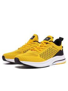 baasploa Men's Sneakers, Fashionable Thick-Sole Casual Sports Shoes, Lightweight Non-Slip Outdoor Running Shoes, Fitness Shoes, Outdoor Hiking Shoes, Brand Sports Shoes, Suitable For All Seasons, Size 41-46 - 黃色 - 查看 2