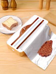 1pc Double Compartment Cling Film Cutter,2-In-1 Kitchen Cling Film Dispenser,Magnetic Plastic Packaging Film Dispenser,Plastic Wrap Dispenser With Slide Cutter,Strong Suction Cup Cling Film Cutter,Kitchen Wrap Dispenser,Fresh Bag Cutting Holder,Tin Foil Paper Cutter,Multifunctional Cling Film Dispenser With Cutter,Dual Slot Design Can Store Two Rolls Of Cling Film At Once