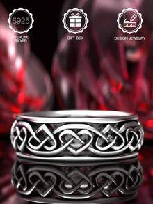 1pc S925 Sterling Silver Celtic Knot Heart Wrapped Ring, S925 Silver Braided Ring, Couple's Talisman For Valentine's Day, Casual & Commute Wear Niche Accessory