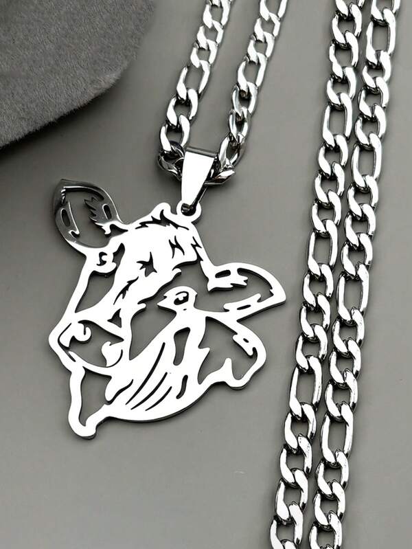 Pendentif exquis en forme de tête de taureau en acier inoxydable, assorti à une chaîne cubaine de couleur argent. Bijou de mode pour hommes et femmes