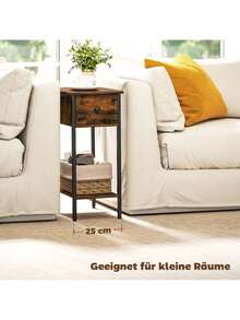 Side Table With Open Compartment And Drawer, Bedside Table, Metal Legs, Wood, - 1 - View 9