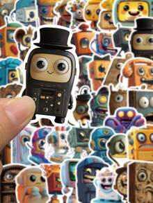 50pcs Vintage Small Tool Sticker Cartoon Robot Bookshelf Decal DIY Handbook Laptop Luggage Bottle Surfboard Sticker For Teens Toy - Multicolor - View 5