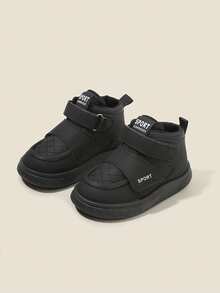 1 Pair Unisex Neutral Style Fashion Versatile Casual Infant Shoes, Soft & Comfortable Toddler Walking Shoes, Outdoor Anti-Slip Durable Boys' Sports Shoes For Spring/Autumn, Waterproof Breathable Leather Boys' Shoes For Autumn/Winter, Soft Bottom Comfortable Lightweight Girls' Sports Shoes, Round Toe Comfortable Black Walking Shoes For School, Campus Activities, Winter Outings - Black - View 3