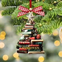 Personalized Christmas Book Tree Name Ornament, Bookworm Gifts, Book Ornament, 2025 Christmas Ornaments-Flat Printed Acrylic Ornament. - F-book Christmas Tree Ornament - View 5