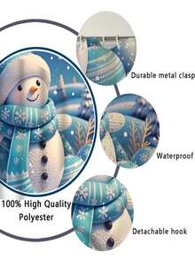 1/4 件套雪人浴帘套装 - 白色和红色，带浴室垫和挂钩 - 适合圣诞节浴室装饰 - 为您的浴室增添节日气氛 - 为您的淋浴区带来节日气氛 - 彩色 - 查看 11