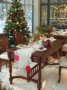 1pc Colorful Embroidered, Applique, Hollow Craft Christmas Table Runner, European Style Christmas Flower & Leaf Elements, 100% Polyester Fabric, Suitable For Christmas Decoration, Party, Holiday Atmosphere, Home Decor, Kitchen, Coffee Table, Cabinet, Round/Rectangular Placemats, Indoor/Outdoor, Party/Wedding Decorations, Multiple Sizes Available - Multicolor - View 12
