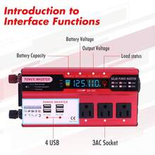 Pure Sine Power Inverter 16000W 6000W 5000W DC 12V To AC 110V Converter Digital 5000W/6000W Car Power Inverter DC 12V To AC 110V Pure Sine Wave Solar Converter LCD - Burgundy - View 9