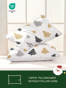 1/2 piezas Fundas de almohada impresas con motivos navideños sin relleno, fundas de almohada de tela suave, opciones de patrones de árbol de Navidad de dibujos animados, suaves y transpirables, amigables con la piel y cómodas, textil para el hogar acogedor, adecuado para ropa de cama del hogar y dormitorio escolar, funda de cojín para sofá, decoración navideña, decoración de habitación, regalo de Navidad, Oeko-Tex