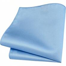 Solid Formal Tie And Pocket Square Plain Necktie Lapel Pin And Set For Men - E-Ánh sáng xanh - Xem 3