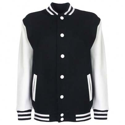 FDM Junior/Childrens Unisex Varsity Jacket (Contrast Sleeves) (Black/White)