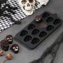 Custom 2025 Halloween Chocolate Mold Soft Silicone Easy-To-Release High-Temperature Resistant Film With 12 Skulls For Day Of The Dead