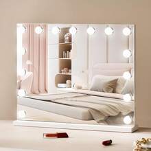 Vanity Mirror With Lights,15 Dimmable Bulbs &3 Color Lighting Modes, Makeup Mirror W/Detachable 5X Magnification,USB Port,Smart Touch Control,Desktop Wall-Mount(22.8x18.1 In, White)