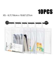 10pcs Transparent Plastic Hanging Storage Bags - Reusable, Waterproof, Dustproof | Durable PE Material, Clear Design, Suitable For Home, Dorm, Classroom Organization - Multicolor - View 10