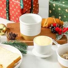 Hasense Mantequilla francesa con tapa mantequilla de cerámica para encimera con línea de agua para mantequilla untable contenedor de mantequilla de granja para regalo de Navidad decoración del