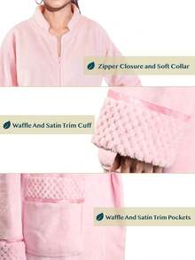 ¡RecomendadoPAVILIA Bata de forro polar con cremallera para mujer, tumbona frontal cálida con cremallera¡Top de Temporada - Rosa - Ver 3
