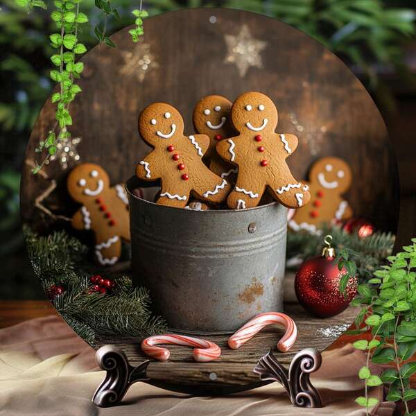 8x8 Inch Vintage Gingerbread Man 2D Flat Print Aluminum Sign - No Wiring Required - Perfect Decor For Bar, Kitchen, Coffee, Home, Living Room, Office, Party And Christmas Gifts.