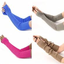 New Women Arm Warmers Japanese White Black Goth Knitted Fingerless Gloves Ankle Wrist Sleeves Harajuku 52cm Gloves