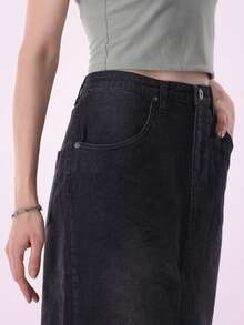 Sariyo's Women's Denim Skirt | Western Style For Work & Daily Wear | Easygoing Style | Everyday Fashion  Plain    Elegant  Casual    Zipper  Pocket  Button    Dating  Night Out  Vacation - 黑色 - 查看 10