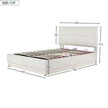 YCZ Letto imbottito 140 x 200 cm, letto contenitore idraulico, pratico giroletto con contenitore e rete a doghe, letto per ragazzi a LED, letto contenitore, letto matrimoniale, PU, ​​140 x 190 cm (bianco)