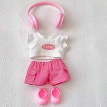 Doll Clothes For Labubu, Christmas Costumes For 15.01-16.99 Cm Cute Q Edition Doll Accessories Dress Up Interactive Gifts, Holiday Gift Doll Costumes (Doll Not Included) For Doll Four Piece Set (Pants+Headphones+Top+Shoes)