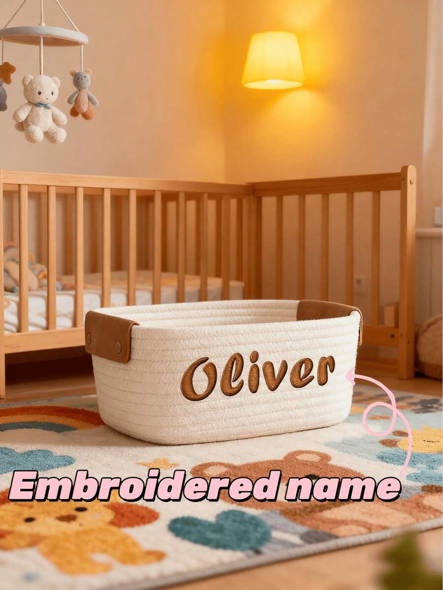Personalized Storage Basket With Name Embroidery , Baby Gift Basket & Nursery Organizer , Modern Custom Decor For Kids & Moms,Baby Room Storage, Kids Toy Basket - Nhiều màu - Xem 1