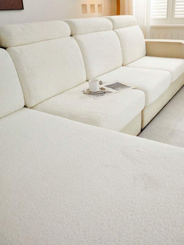 1pc Soft Plush Fabric Pet Sofa Dust Cover, White Sherpa Fleece Embossed Faux Fur Sofa Seat Cushion Cover, Thick Plush Upholstery For Sofa Backs/1/2/3/4/Chaise Lounge, Suitable For Autumn/Winter