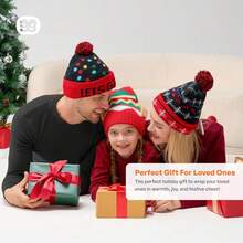 Paquete de 2 gorros de punto con luz LED para Navidad, gorro de punto (batería incluida con 3 modos intermitentes) - 1 - Ver 6