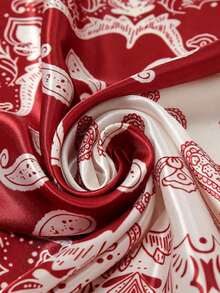 1PC Women's Red & White Paisley Printed Bandana, 90CM Large Satin Square Scarf, Silk-Feel Hair Wrap, Stylish Headscarf For Women, Elegant Hair Accessory For Casual & Formal Wear - 紅白色 - 查看 6
