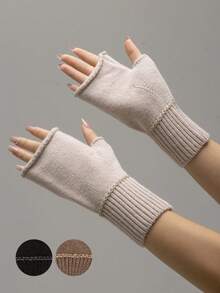 2 Paar einfarbige Acryl Fingerlose Handschuhe, geeignet für Alltag, Zuhause, Schule, Winteraußenaktivitäten, warme Handschuhe mit offenen Fingern, Halbe Finger Schreibhandschuhe für Studenten, modische Stulpenhandschuhe für Büro Tippen bei Damen