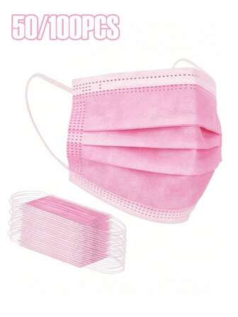 50/100pcs Pink Disposable Face Masks, Reusable Pink Masks - Non-Medical, ASTM Level 1 Safety And Labor Protection, 3-Ply Protective Mask