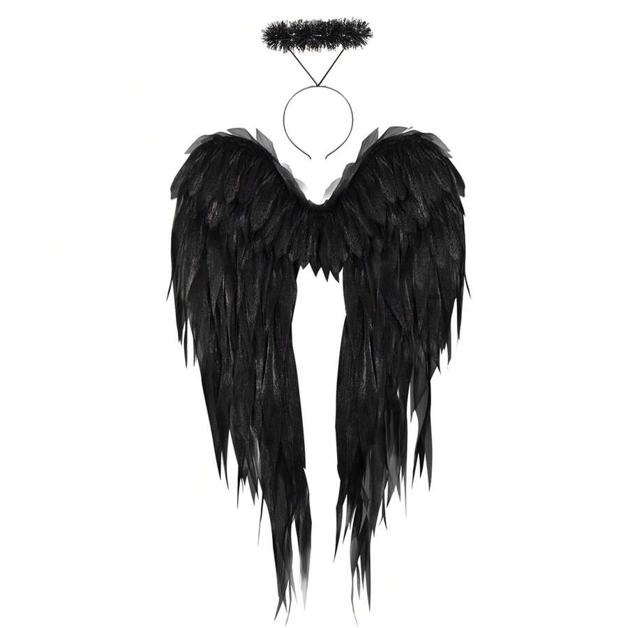 Adult Angel Wing Lightweight Feather Angel Wings And Halo Headband Cosplay Costumes Props For Party Accessories - 黑色 - 查看 1