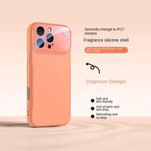 1pc Scented Liquid Silicone Phone Case With Camera Hole Protective Film, Compatible With Iphone 17 - Orange - View 2